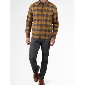 Tailor Vintage Mens Flannel Shirt Bronze Brown Raven Buffalo Plaid Long Sleeve S